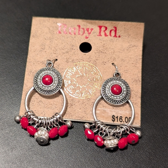 Ruby Rd. Silver and Red Dangle Earrings - Picture 1 of 3
